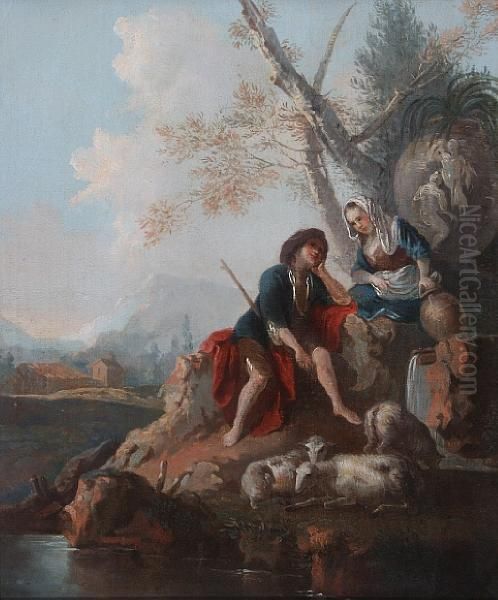 A Shepherd And Maid By A River Oil Painting by Francesco Zuccarelli