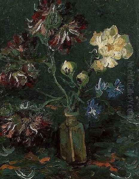 Vase With Myosotis And Peonies Oil Painting by Vincent Van Gogh