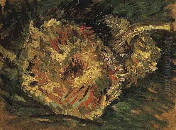 Two Cut Sunflowers Oil Painting by Vincent Van Gogh