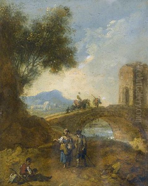 Capriccio Mit Ruine, Brucke Und Figurenstaffage Oil Painting by Francesco Zuccarelli