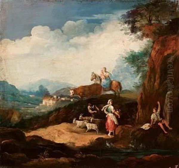 Paesaggio Con Armenti E Cascatella Oil Painting by Francesco Zuccarelli