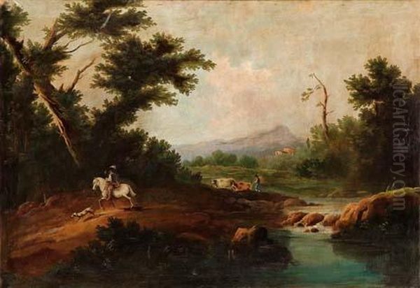 Paesaggio Montano Con Fiume E Cavaliere Oil Painting by Francesco Zuccarelli