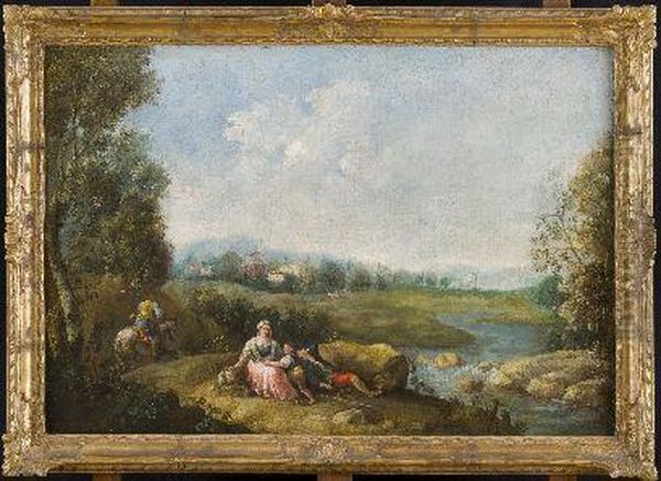 Paesaggio Fluviale Con Famiglia Di Contadini Al Riposo Oil Painting by Francesco Zuccarelli