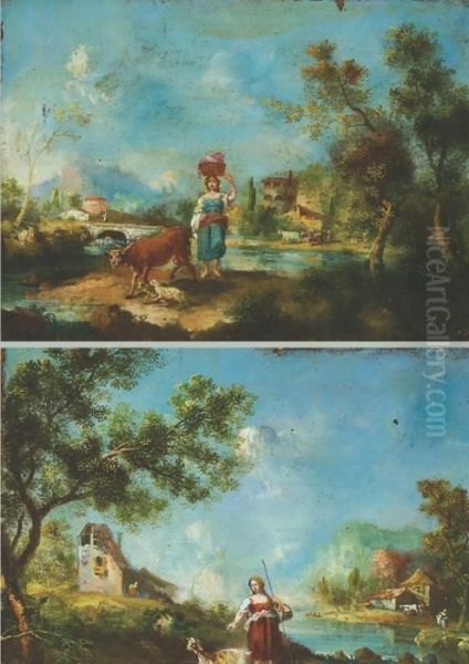 The
Laundress
 And 
The Shepherdess Oil Painting by Francesco Zuccarelli