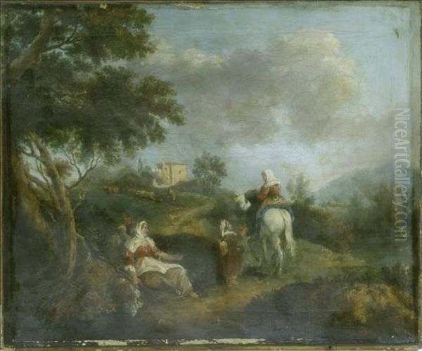 Travellers In A Landscape Oil Painting by Francesco Zuccarelli