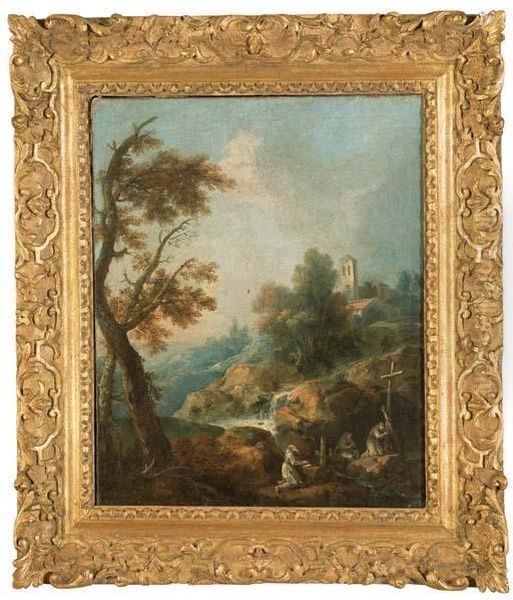 Moines Priant Dans Un Paysage Rocheux Oil Painting by Francesco Zuccarelli