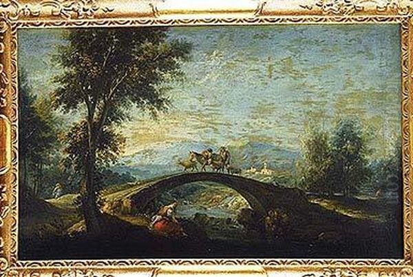 Paisaje Fluvial Con Puente Y Figuras Oil Painting by Francesco Zuccarelli