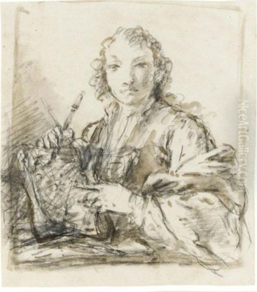 Artist Half Length Possibly A Self-portrait Oil Painting by Francesco Zuccarelli