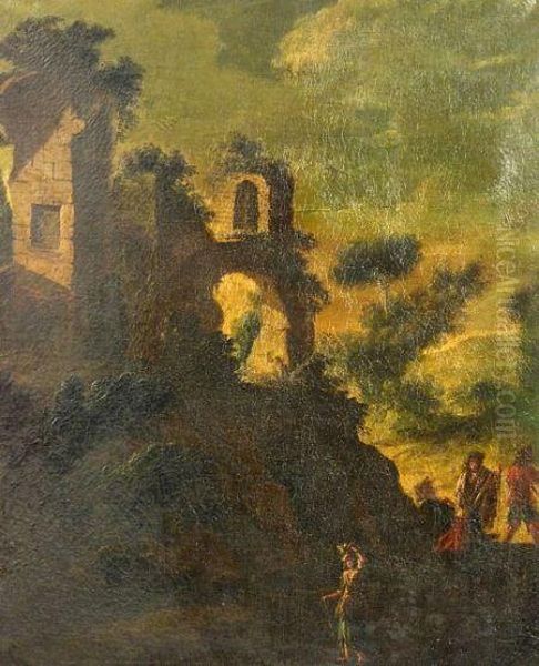 Pastoral Landscape With Figures And Ruins Oil Painting by Francesco Zuccarelli