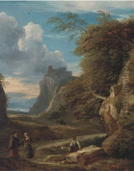 An Arcadian Landscape Oil Painting by Francesco Zuccarelli