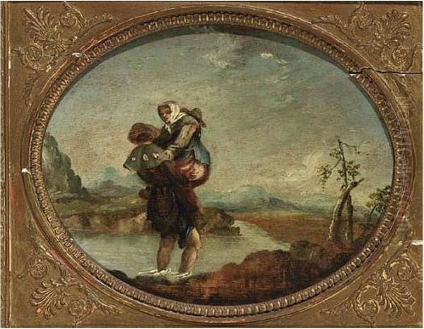 A Man Carrying A Woman Across The Water Oil Painting by Francesco Zuccarelli