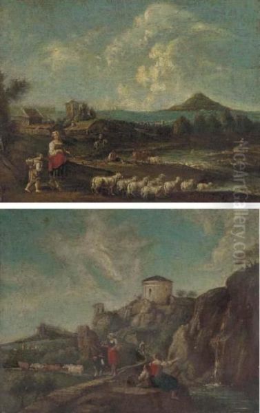 A River Landscape With A Shepherdess Oil Painting by Francesco Zuccarelli