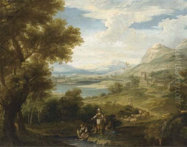 An Extensive Landscape With Shepherdesses And Washerwomen By Alake Oil Painting by Francesco Zuccarelli