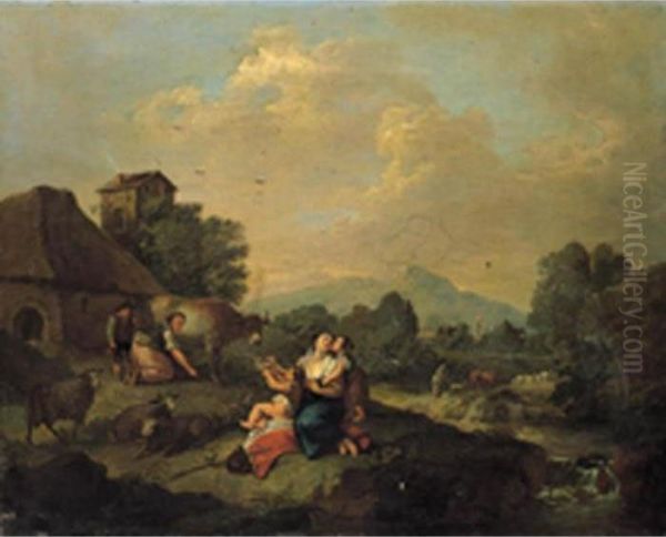 Paesaggi Fluviali Con Contadini Oil Painting by Francesco Zuccarelli