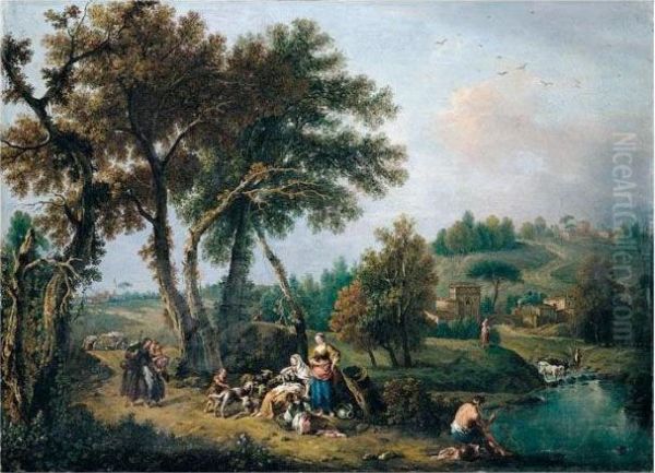 A Pastoral Landscape With The Flight Into Eygpt Oil Painting by Francesco Zuccarelli