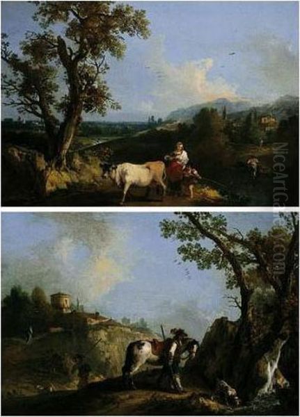 An Italianate Landscape With A Huntsman Resting By A Stream Oil Painting by Francesco Zuccarelli