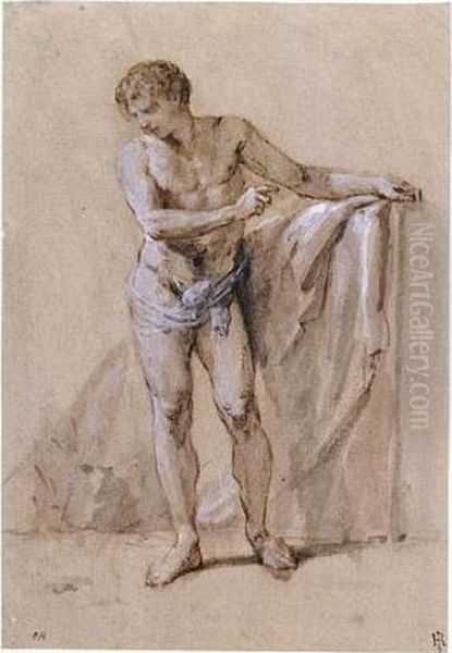 Standing Male Nude With His Arm On A Ledge Oil Painting by Francesco Zuccarelli