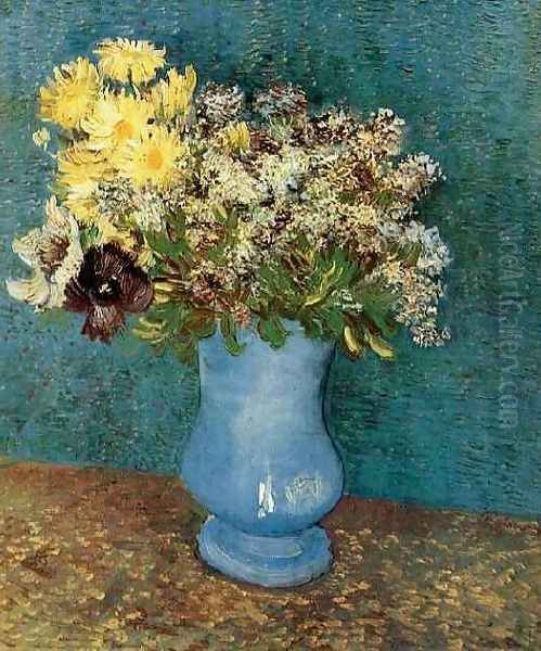 Vase With Lilacs Daisies And Anemones Oil Painting by Vincent Van Gogh