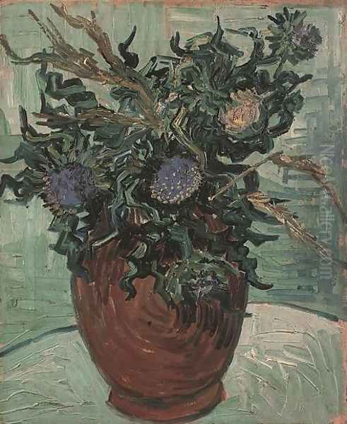 Vase With Flower And Thistles Oil Painting by Vincent Van Gogh