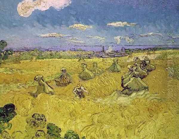 Wheat Stacks With Reaper Oil Painting by Vincent Van Gogh