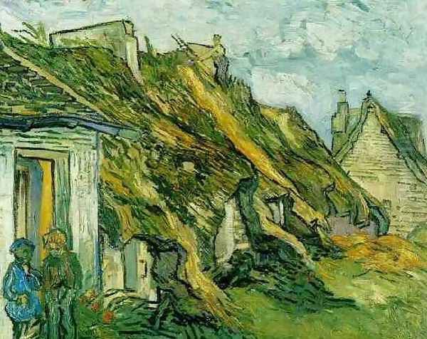 Thatched Sandstone Cottages In Chaponval Oil Painting by Vincent Van Gogh