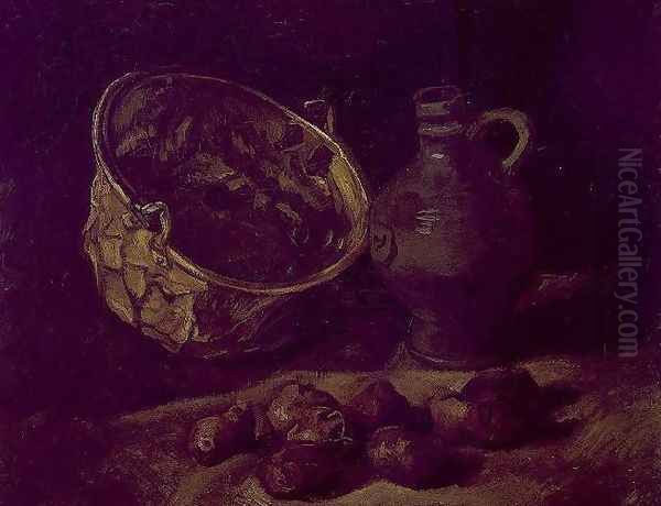 Still Life With Brass Cauldron And Jug Oil Painting by Vincent Van Gogh