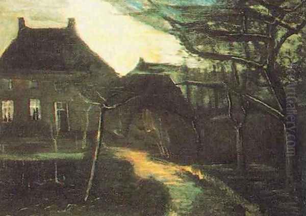 The Parsonage At Nuenen By Moonlight Oil Painting by Vincent Van Gogh