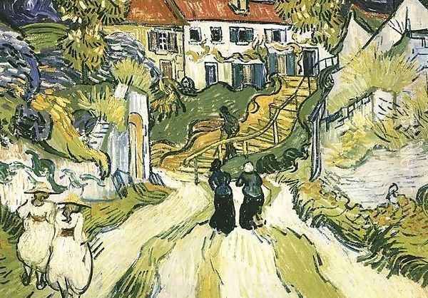 Village Street And Steps In Auvers With Figures Oil Painting by Vincent Van Gogh