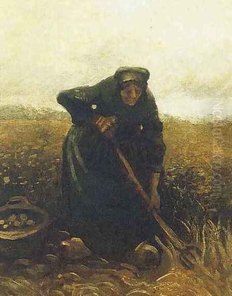 Woman Lifting Potatoes Oil Painting by Vincent Van Gogh