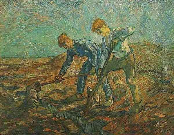 Two Peasants Digging Oil Painting by Vincent Van Gogh