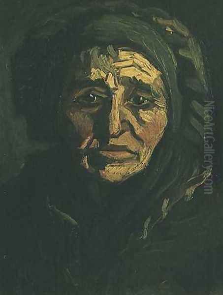 Head Of A Peasant Woman With Greenish Lace Cap Oil Painting by Vincent Van Gogh