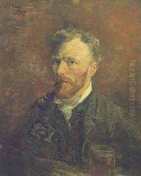 Self Portrait With Pipe And Glass Oil Painting by Vincent Van Gogh