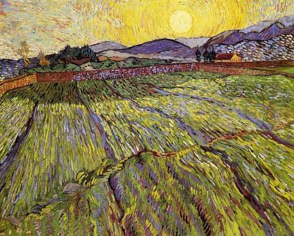 Wheat Field with Rising Sun Oil Painting by Vincent Van Gogh