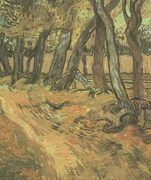 The Garden Of Saint Paul Hospital With Figure Oil Painting by Vincent Van Gogh