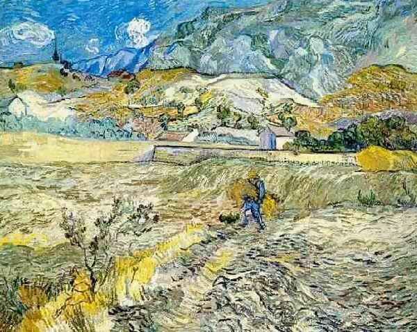 Champ de blé et paysan 1889 Oil Painting by Vincent Van Gogh