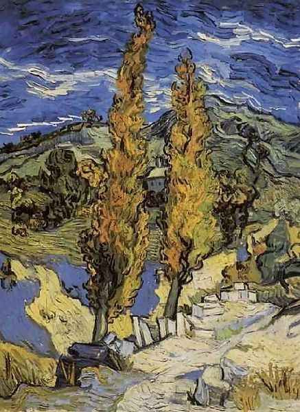 Deux peupliers sur le chemin des collines 1889 Oil Painting by Vincent Van Gogh