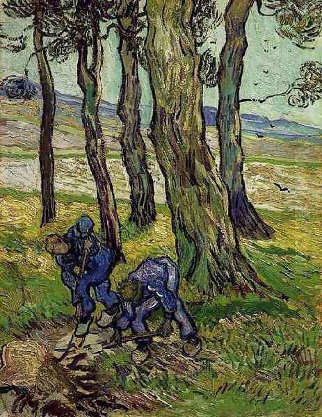 Deux hommes creusant près des arbres 1890 Oil Painting by Vincent Van Gogh