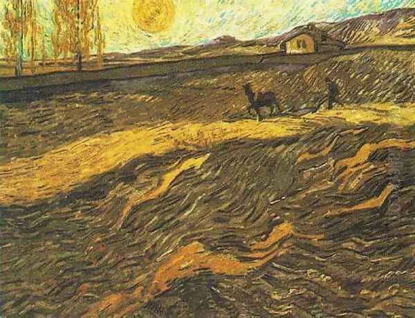 Champ et laboureur 1889 Oil Painting by Vincent Van Gogh