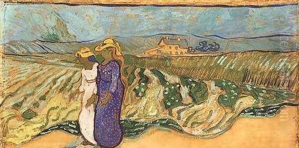 Deux femmes traversant un champ 1890 Oil Painting by Vincent Van Gogh