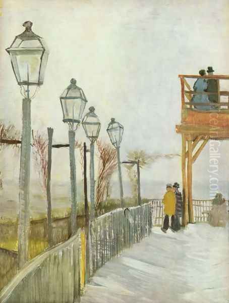 Lamps in the street Oil Painting by Vincent Van Gogh