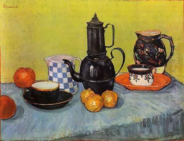 Still Life: Blue Enamel Coffeepot, Earthenware and Fruit Oil Painting by Vincent Van Gogh