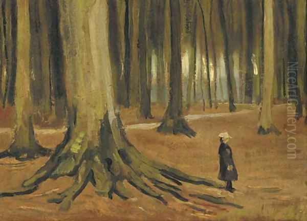 A Girl in a Wood Oil Painting by Vincent Van Gogh