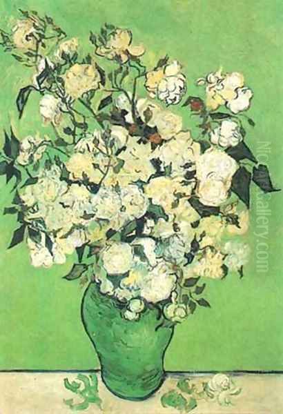 Still Life Pink Roses In A Vase 1890 Oil Painting by Vincent Van Gogh