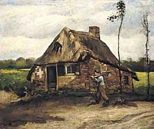 Cottage With Peasant Coming Home 1885 Oil Painting by Vincent Van Gogh