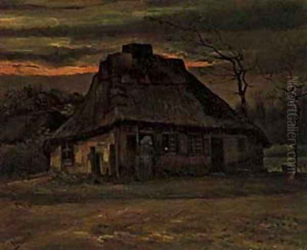 Cottage At Nightfall 1885 Oil Painting by Vincent Van Gogh