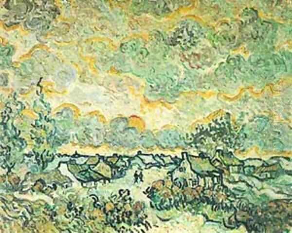 Cottages And Cypresses Reminiscence Of The North 1890 Oil Painting by Vincent Van Gogh