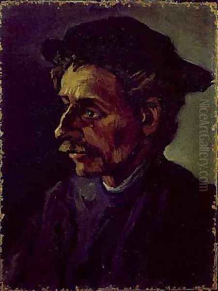 Head Of Peasant With Hat 1885 Oil Painting by Vincent Van Gogh