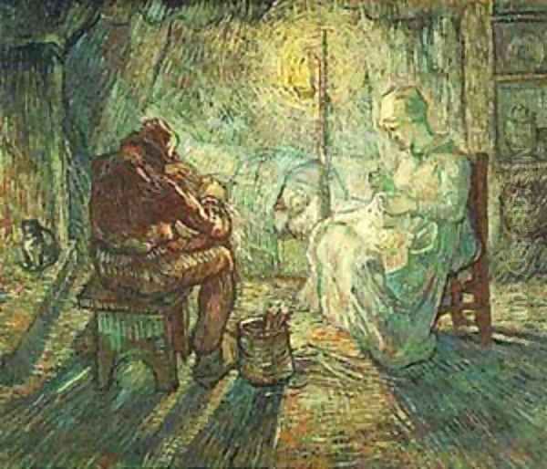 Evening The Watch (After Millet) 1889 Oil Painting by Vincent Van Gogh