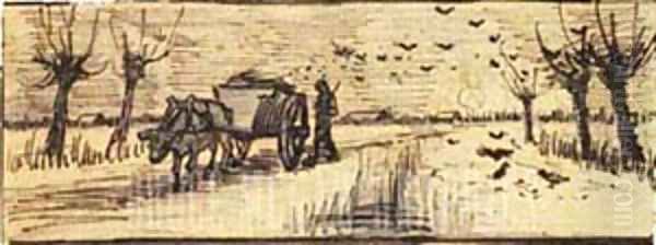 Ox Cart In The Snow Oil Painting by Vincent Van Gogh