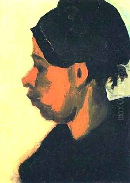 Head Of Peasant Woman With Dark Cap 1885 Oil Painting by Vincent Van Gogh